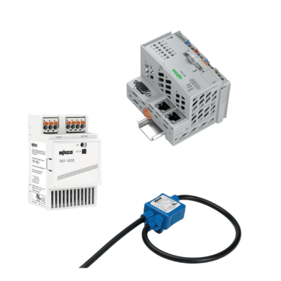 Sistema de Medición y Control de Potencia / 3 Fases 690 VAC / Controlador PFC200 / Fuente Conmutada 24VDC / Módulo Conmutador 16A / Terminales Fusibles / Rail DIN 35×7.5 mm