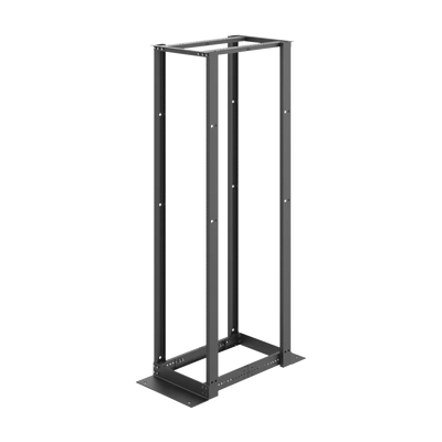 Rack de Cuatro Postes Estándar de 19″, Rieles Numerados y Roscados #12-24, Profundidad Ajustable de 450 a 1050 mm, 45 Unidades de Rack, Color Negro