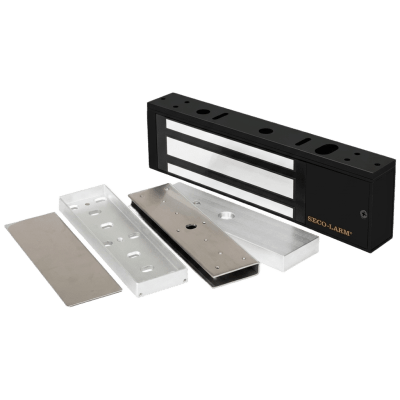 Kit Para Control de Acceso Incluye Chapa Magnética de 1200 Lbs Color Negro / Montaje En «U» Para Puerta de Cristal / Uso Interior / Certificación UL / Diseño Elegante