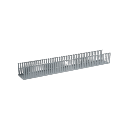 Canaleta Ranurada de PVC con Tapa, Tipo F, 82.6 mm de Ancho, 79.2 mm de Alto y 2 m de Largo, Color Gris