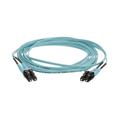 Jumper de Fibra Óptica Multimodo 50/125 OM4, LC-LC Duplex, OFNR (Riser), Color Aqua, 15 Metros (49.21 Pies)