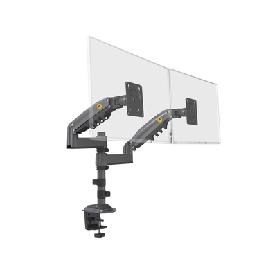 Montaje de Escritorio articulado para 2 monitores de 17 a 27″ /  Soporta hasta 9kg por monitor / Vesa 75 x 75 / 100 x 100 / Acero / Rotación: 360°