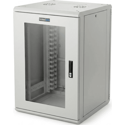 Gabinete Rackeable / 18 Unidades / 19 Pulgadas / Puerta de Cristal / Capacidad de Carga 750 Kg / Dimensiones 600x605x930 mm (23.6×23.8×36.6 in)