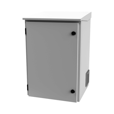 Gabinete de Exterior con Rack de 19″ de 16U con Ventiladores y Termostato, Se envía el Gabinete Armado. (Montaje a poste o torre se vende por separado).