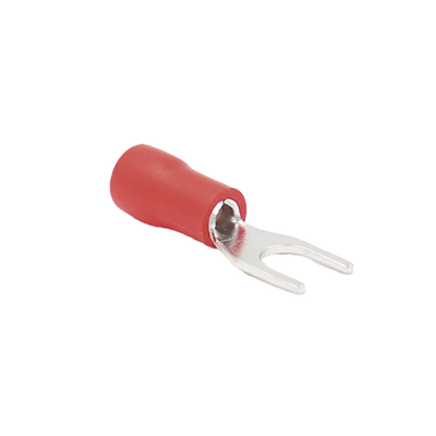 Terminal tipo horquilla ( espada ) aislada / 22 – 16 AWG / Rojo / Paquete de 25 piezas.