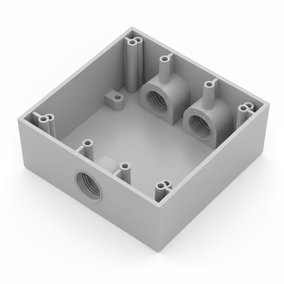 Caja Condulet Cuadrada de 3/4″ (19.05 mm)/ 3 Bocas (2 Arriba-1 Abajo) / A Prueba de Intemperie.