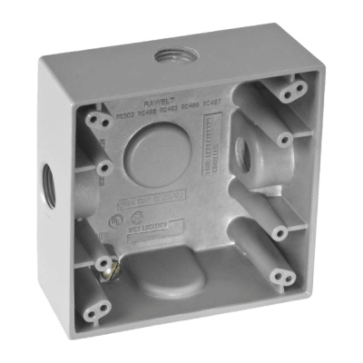 Caja Cuadra de 1/2″ a Prueba de  Intemperie/ Cuenta con 3 salidas.