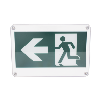 Letrero EXTERIOR de Señalización salida «Hombre Corriendo»/ Alto brillo / Uso en pared, lateral o techo / Batería de Respaldo Incluida con hasta 120 minutos de duración