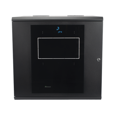 Gabinete Abatible de Pared (Con Marco Trasero) con Rack 19″ de 12 Unidades. Ventana de Cristal Templado.