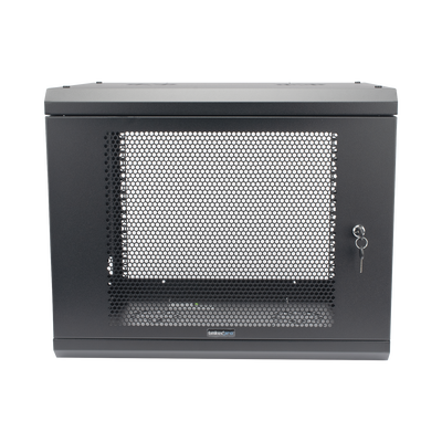 Gabinete de Pared de 9U con Puerta Perforada, 455 mm de Profundidad, Rack de 19», Acero Reforzado Color Negro.