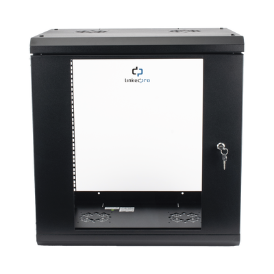 Gabinete de Pared de 12U con Puerta de Cristal Templado, 455 mm de Profundidad, Rack de 19», Acero Reforzado Color Negro.
