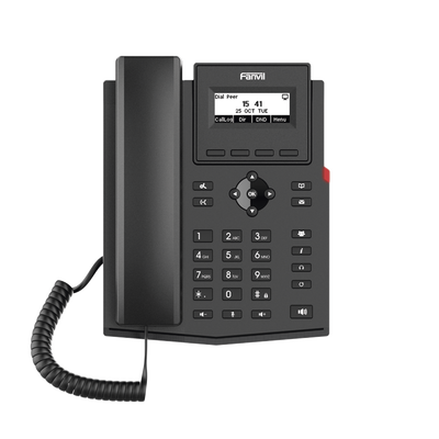 Teléfono IP empresarial para 2 lineas SIP con pantalla LCD, Puertos Gigabit, Códec Opus, conferencia de 6 vías, PoE.